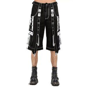 Mens Gothic Punk Black White Bondage Trip Chain Techno Rock Punk Shorts Usa
